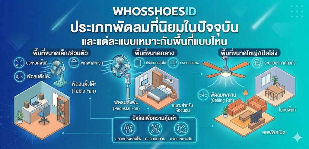ประเภทพัดลมที่นิยมในปัจจุบัน และแต่ละแบบเหมาะกับพื้นที่แบบไหน